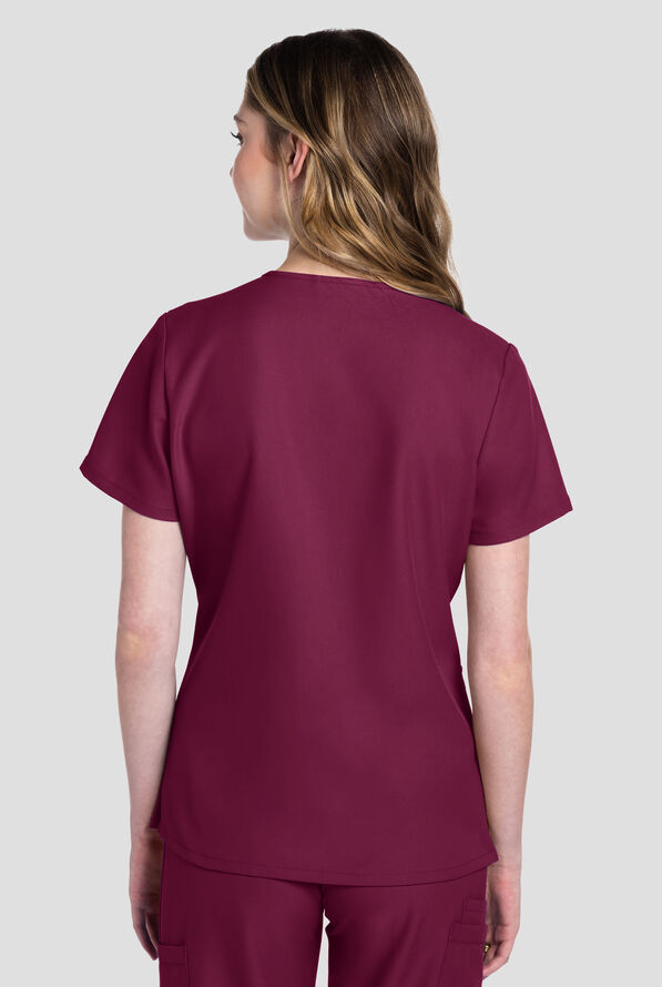 Blusa m&eacute;dica Cherokee Workwear Originals Ultra con cuello en V y 2 bolsillos para mujer - Wine - 3