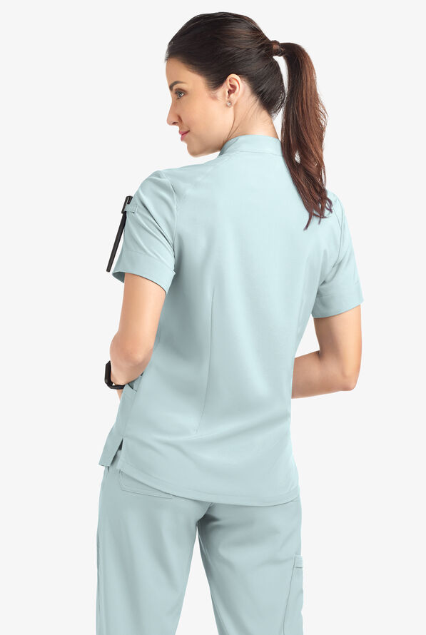 Blusa médica Easy STRETCH Jen con cremallera en el cuello y 4 bolsillos para mujer - Ocean Mist - 4
