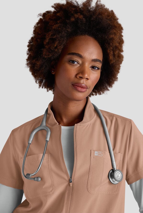 Blusa m&eacute;dica estilo mono Easy STRETCH Nika con cremallera y 2 bolsillos para mujer - Mono m&eacute;dico de 2 piezas - Warm Terrazzo - 3