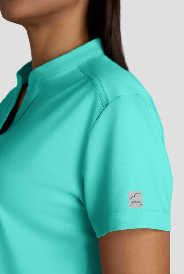 Butter-Soft STRETCH FLXTEK+ Women's 2-Pocket Oversized Henley Scrub Top - Aqua Dust - 4