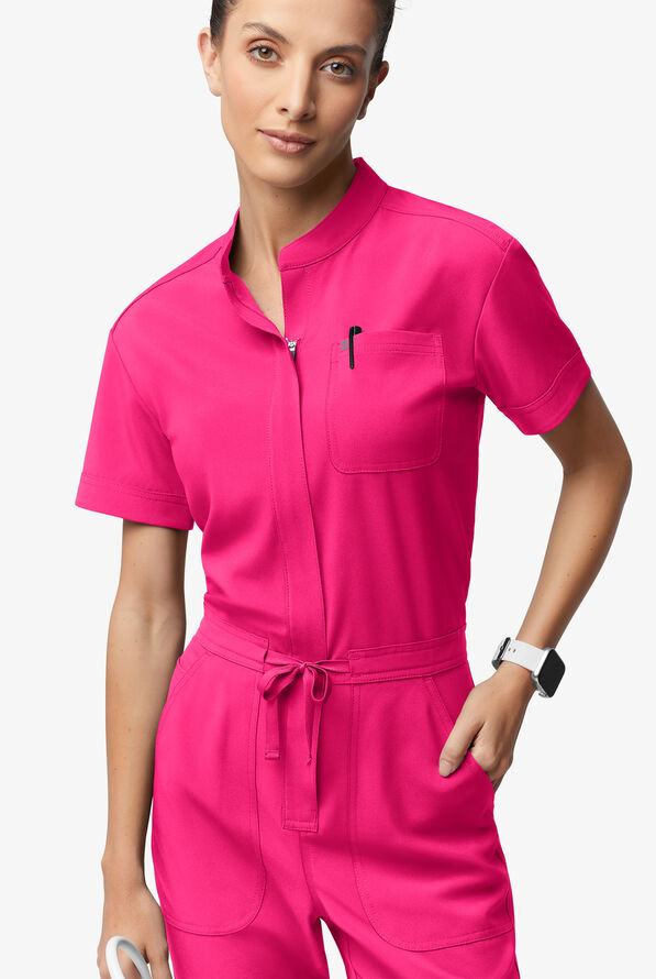 Easy STRETCH Allie Women's 6-Pocket Short Sleeve Jumpsuit - Reactive Pink - 2