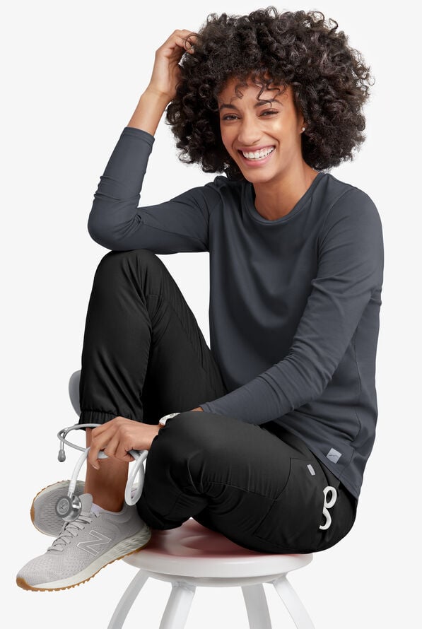 Butter-Soft Core Women's Long Sleeve Crew Neck Underscrub - Pewter - 3