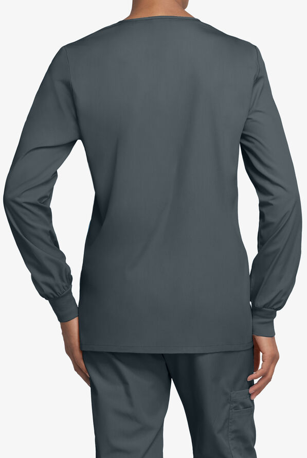 Cherokee Workwear Women's 3-Pocket Snap Front Scrub Jacket - Pewter - 2