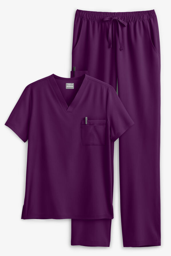 Tafford Active Stretch Unisex 8-Pocket Scrub Set - Eggplant - 1