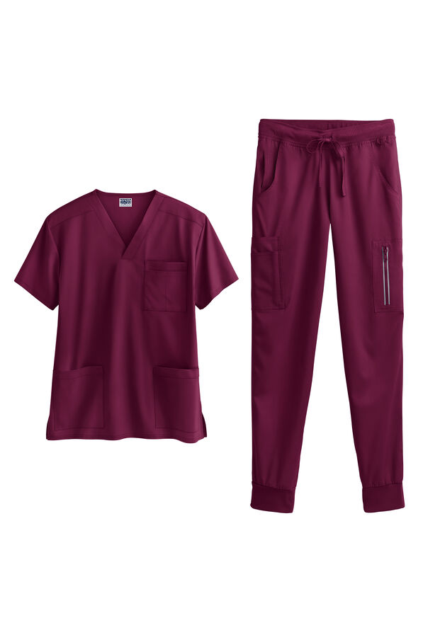 Strictly Scrubs Active STRETCH 14 -Pocket Unisex Scrub Set - Wine - 1