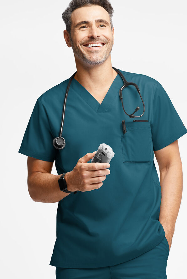 Butter-Soft Originals Men's 3-Pocket V-Neck Scrub Top - Caribbean Blue - 2