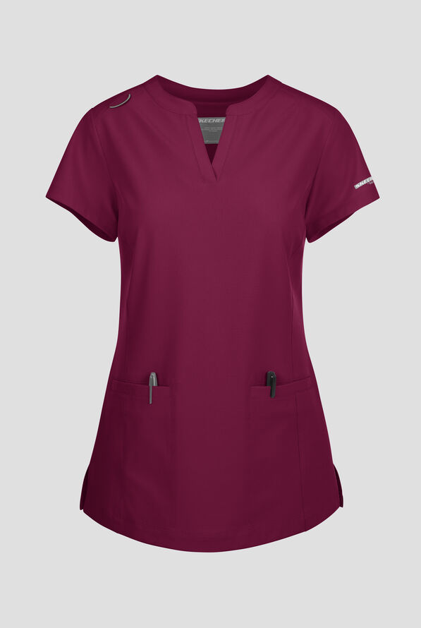 Blusa m&eacute;dica Skechers by Barco Coast STRETCH con tapeta en el cuello en V y 2 bolsillos para mujer - Wine - 1