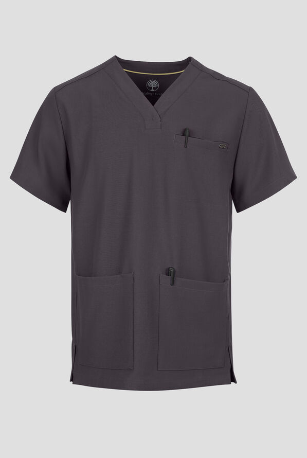 Camisa m&eacute;dica Healing Hands Quest Avery STRETCH con 4 bolsillos y cuello en Y para hombre - Pewter - 1