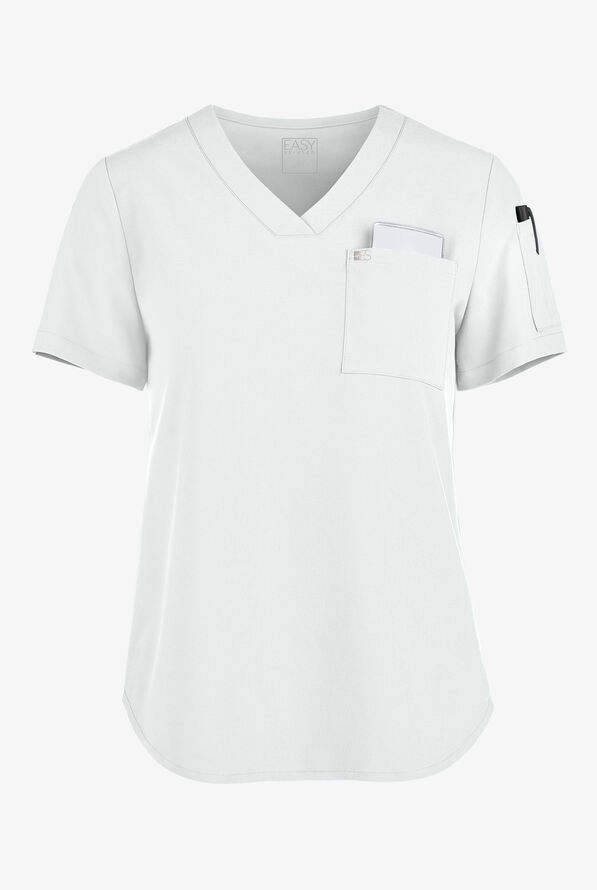 Easy STRETCH Chloe Women's 3-Pocket V-Neck Tuck-In Scrub Top - White - 1