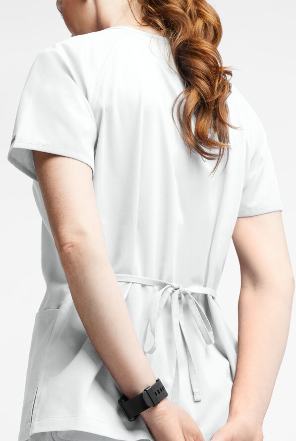 Butter-Soft Originals Women's 3-Pocket Mock Wrap Scrub Top - White - 3