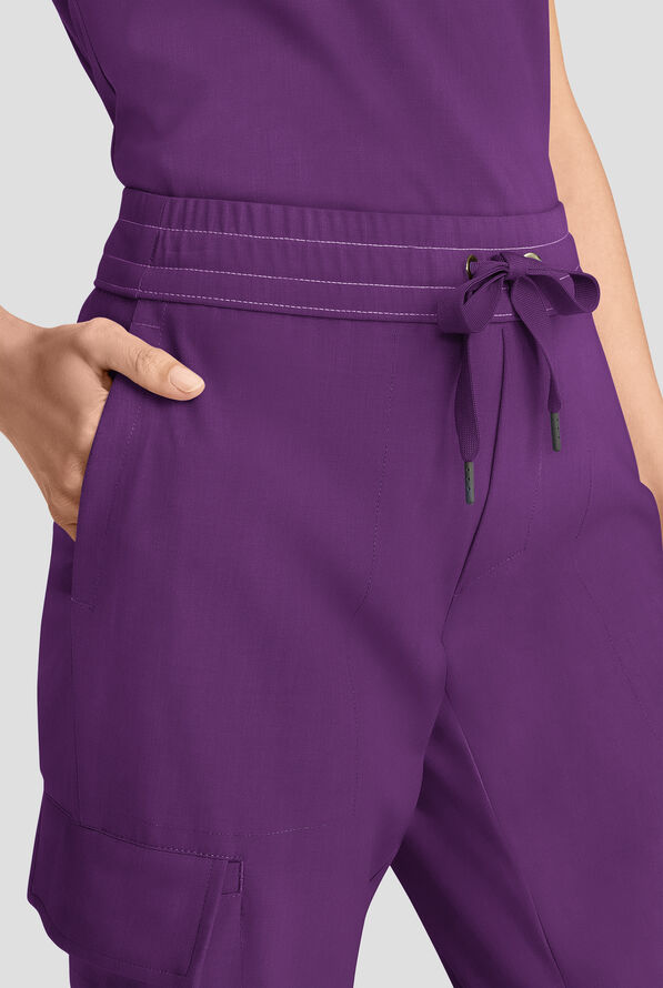 Healing Hands Quest Women's 4-Pocket STRETCH Straight Leg Drawstring Cargo Scrub Pant - Eggplant - 2