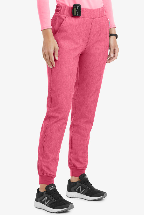 MOVEMENT by Butter-Soft Vega Women's 5-Pocket Flat Front Jogger STRETCH Scrub Pants - Petite - Bright Pink Heather - 1