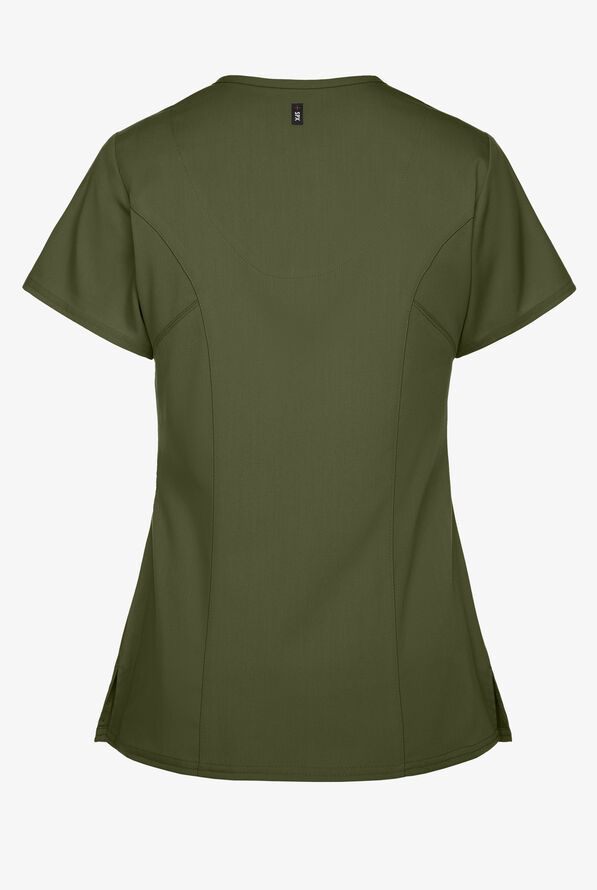 Blusa m&eacute;dica Grey&rsquo;s Anatomy Spandex Stretch estilo cruzado con 3 bolsillos para mujer - Olive - 3