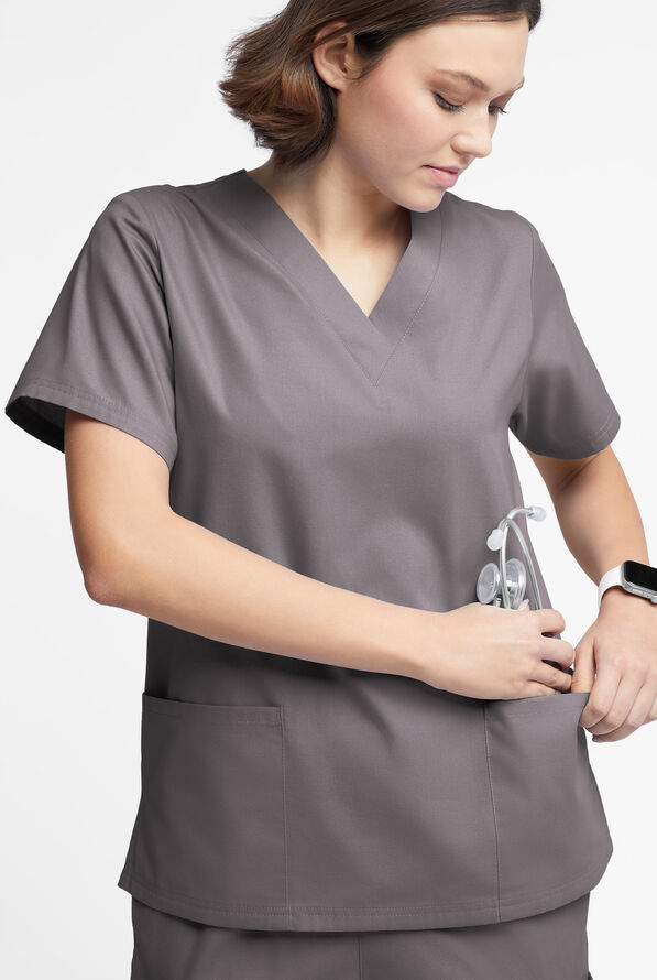 Butter-Soft Originals Women's 2-Pocket V-Neck Scrub Top - Grey Stone - 4