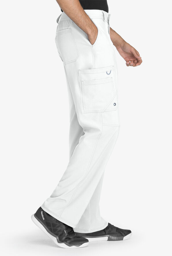Infinity Men's 5-Pocket STRETCH Tapered Leg Cargo Scrub Pants - White - 3