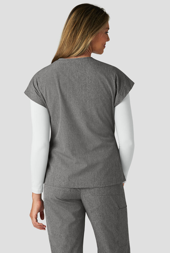 koi Basics Mckenna Women's 1-Pocket STRETCH V-Neck Dolman Sleeve Scrub Top - Heather Grey/Bloom Lavender - 3