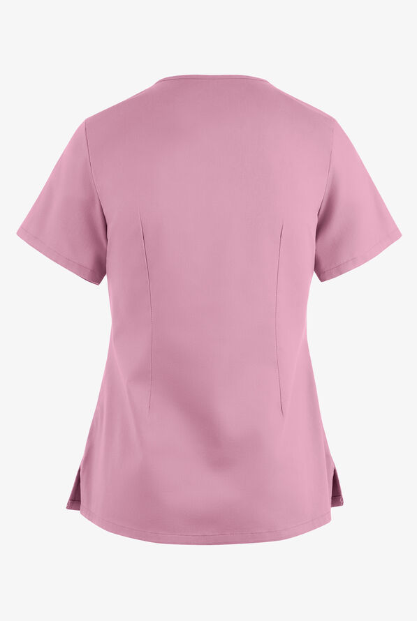 Blusa m&eacute;dica UA Butter-Soft STRETCH con lazos entrecruzados y 4 bolsillos para mujer - Cherry Blossom - 4