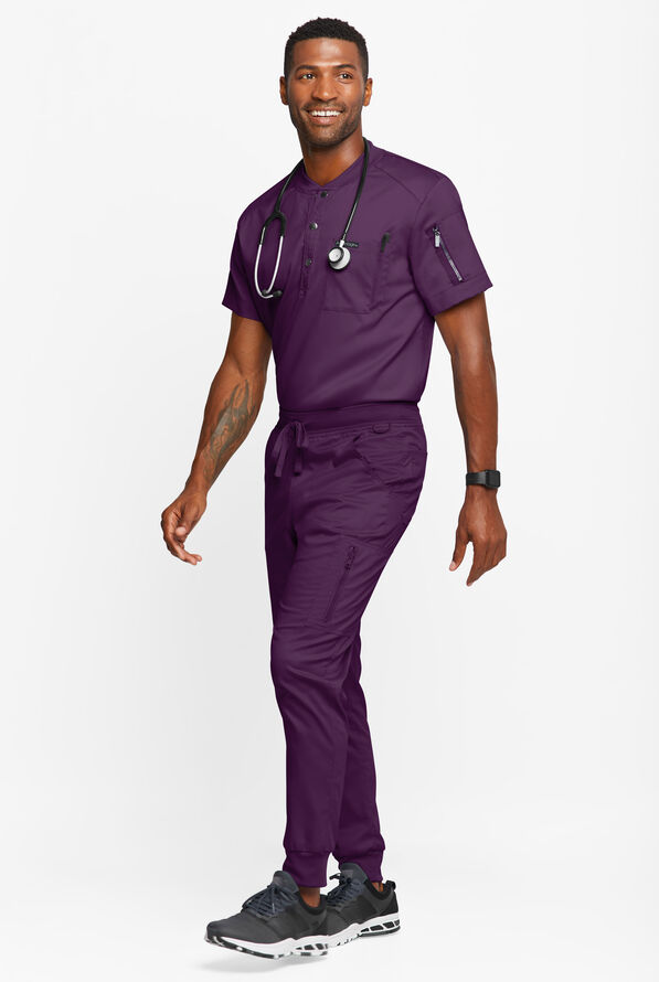 Advantage STRETCH Men's 2-Pocket Short Sleeve Henley Scrub Top - Eggplant - 4