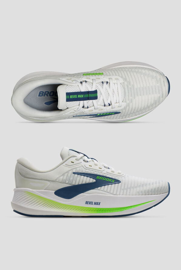 Brooks Men's Revel Max White/Moonlight/Green Gecko Athletic Lace Up Shoes - null - 1