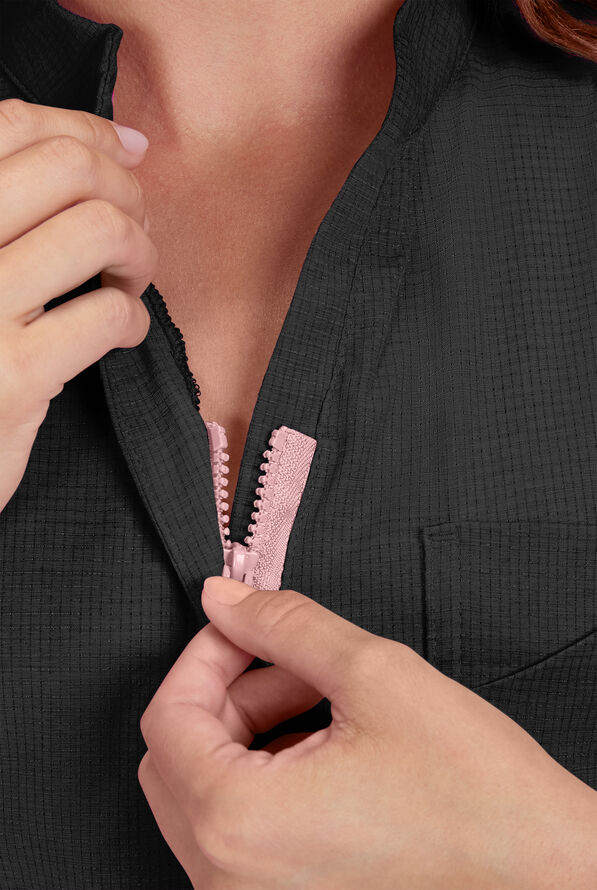 koi Solis Catrin Women's 2-Pocket STRETCH Dolman Sleeve Mandarin Collar Scrub Top - Black - 2