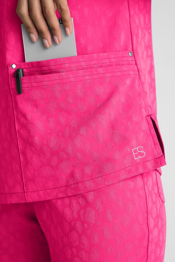 Easy STRETCH Lina Women's Jacquard 4-Pocket V-Neck Scrub Top - Reactive Pink - 2