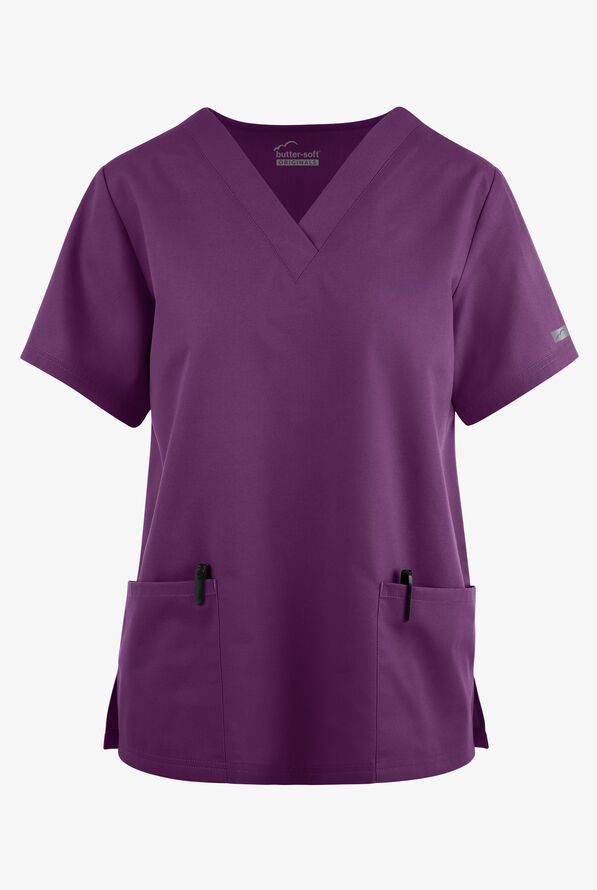Butter-Soft Originals Women's 2-Pocket V-Neck Scrub Top - Eggplant - 1
