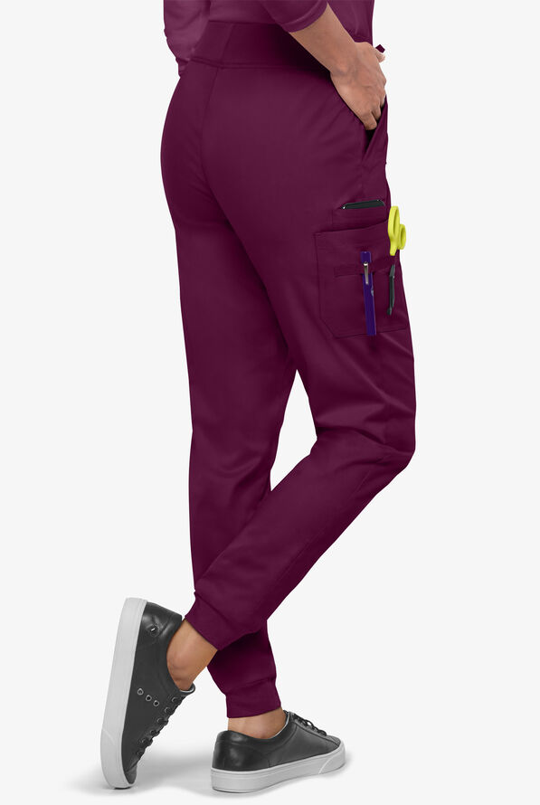 Butter-Soft STRETCH Women's 5-Pocket Cargo Jogger Scrub Pants - Wine - 4