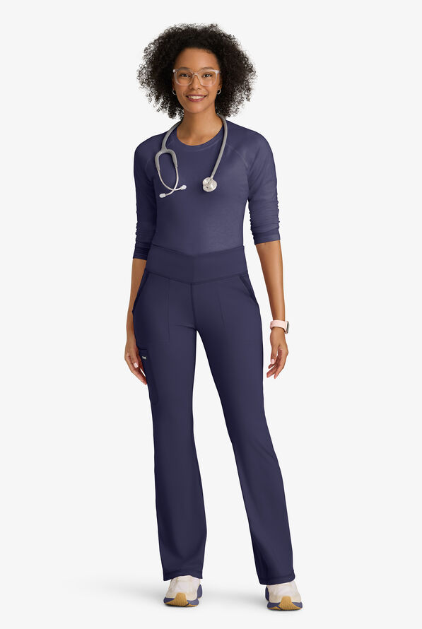 Grey's Anatomy by Barco Knit STRETCH Swift Women's 5-Pocket Fit & Flare Cargo Scrub Pants - Petite - Indigo - 2