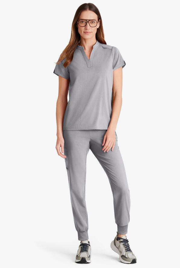 Grey's Anatomy by Barco Spandex STRETCH Avery Women's 2-Pocket Notch Sleeve V-Neck Scrub Top - Moonstruck - 4