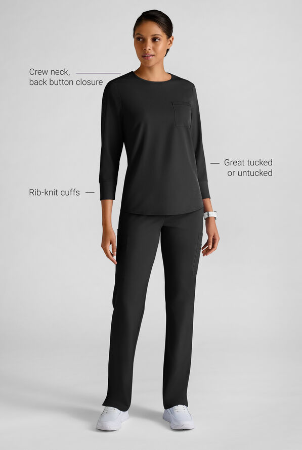 Blusa médica WhisperLite con mangas 3/4 para mujer - Black - 3