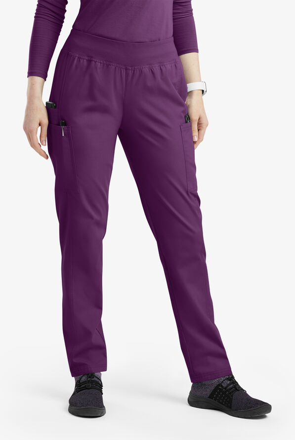 Pantalón médico Butter-Soft Originals de tiro medio estilo yoga con piernas entalladas y 5 bolsillos para mujer - Eggplant - 1