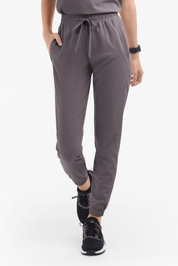 Easy STRETCH Kourtney Women's 5 Pocket Modern Slim Leg Jogger Scrub Pants - Petite - Grey Stone - 2