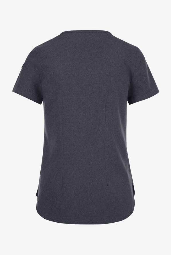 Easy STRETCH Nikki Women's 1-Pocket Scallop Neck Tuck-In Scrub Top - Charcoal Heather - 2