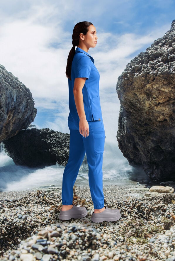 Hypothesis A-S All Situation Women’s 3-Pocket Polo Neck Scrub Top - Royal - 6