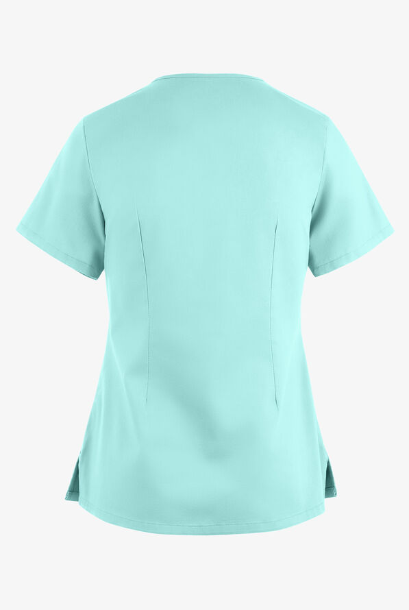 Blusa m&eacute;dica UA Butter-Soft STRETCH con lazos entrecruzados y 4 bolsillos para mujer - Sea Frost - 4