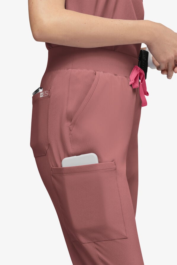 Easy STRETCH Olivia Women's 7-Pocket Slim Leg Jogger Scrub Pants - Tall - Soft Chestnut - 2
