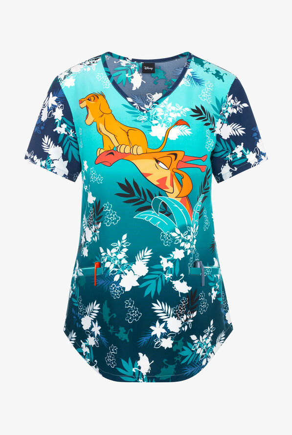 Tooniforms Disney's Lion King Top View Women's 2-Pocket STRETCH V-Neck Print Scrub Top - null - 1