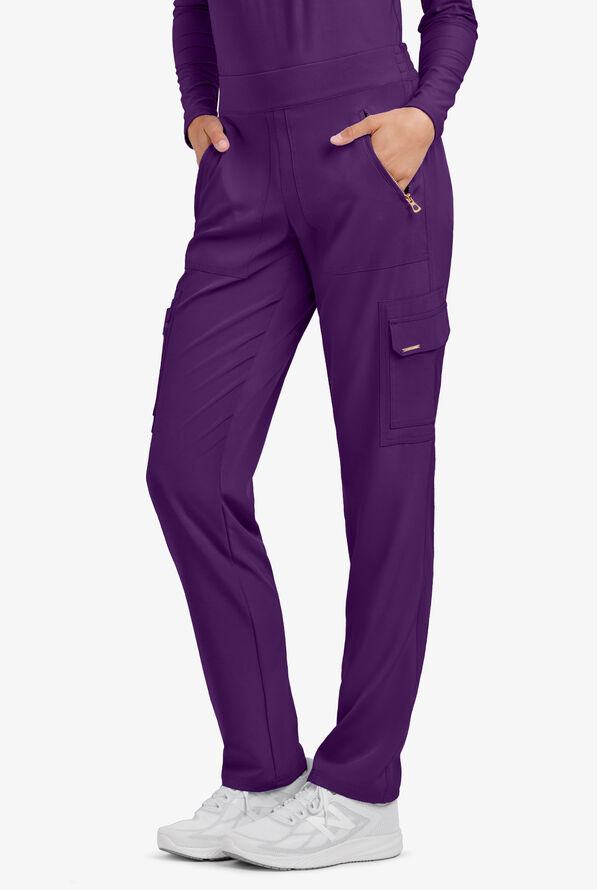 Lauderdale By UA Datura Women's 6-Pocket Cargo STRETCH Scrub Pants - Eggplant - 3