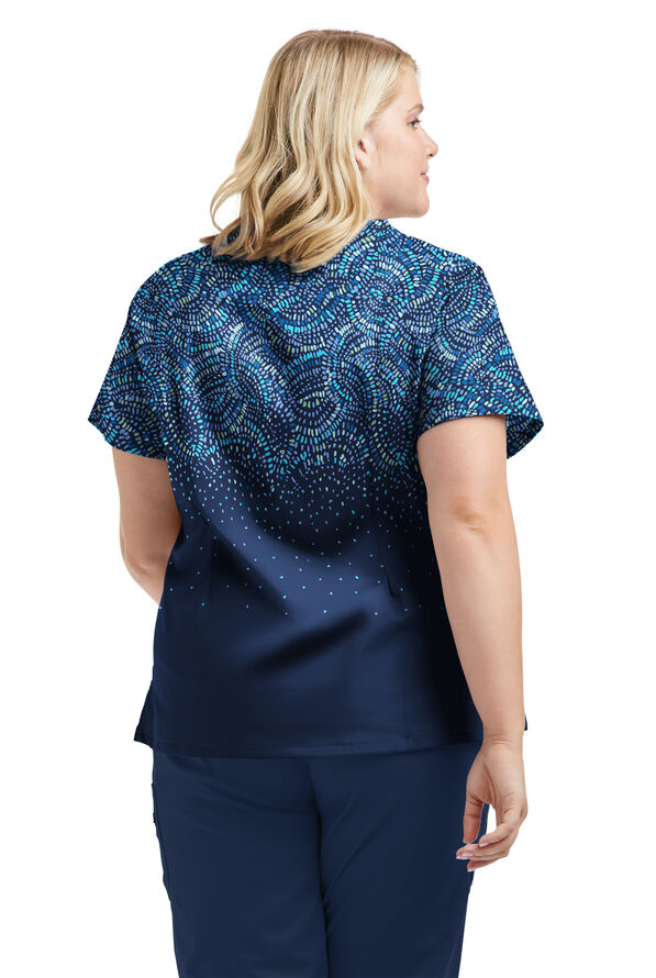 Strictly Scrubs STRETCH Roman Mosaic Navy Women's 4-Pocket Criss Cross Print Scrub Top - null - 2