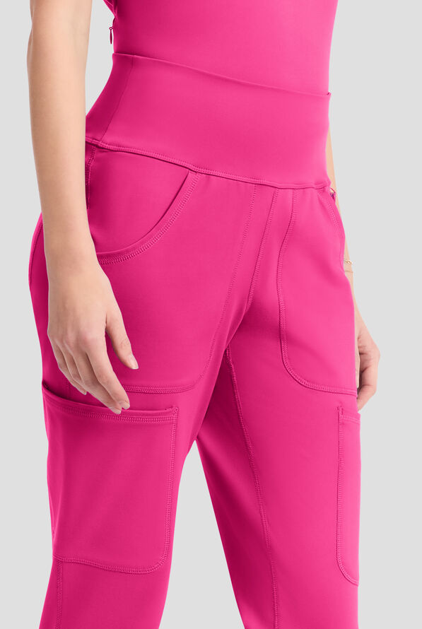 Med Couture Amp Knit Women's 5-Pocket STRETCH High-Rise Cargo Jogger Scrub Pant - Pink Power - 2