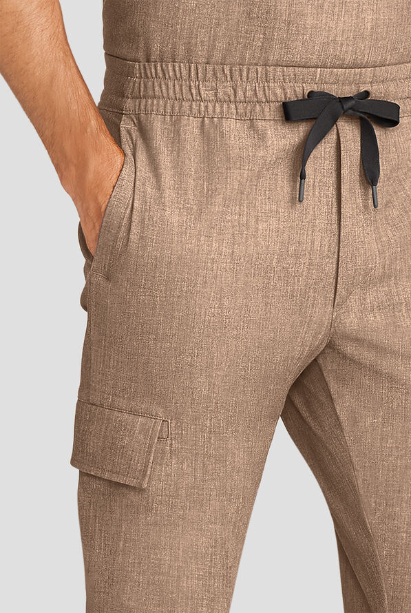Healing Hands Quest Men's 4-Pocket STRETCH Straight Leg Drawstring Cargo Scrub Pant - Desert Taupe - 2