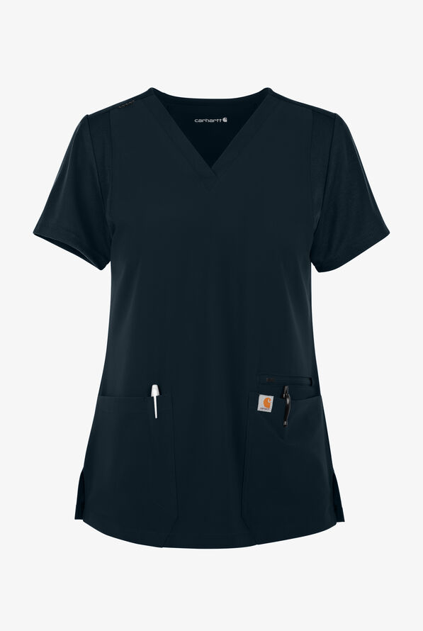 Carhartt Cross-Flex Force Women's 3-Pocket STRETCH Knit Panel Scrub Top - Navy - 1