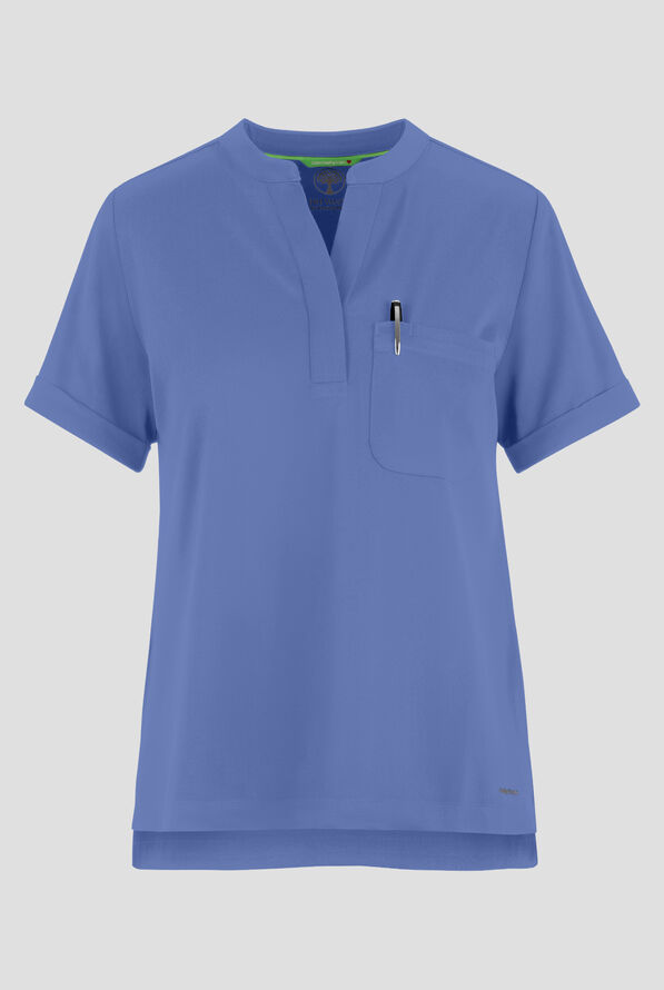 HH Works by Healing Hands Macy Women's 1-Pocket STRETCH Mandarin Collar Tuck In Scrub Top - Ceil Blue - 1