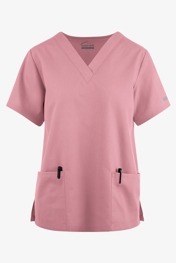 Butter-Soft Originals Women's 2-Pocket V-Neck Scrub Top - Cosmo Pink - 1