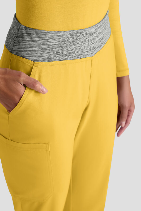 Butter-Soft STRETCH FLXTEK+ Women's 4-Pocket Knit Waistband Yoga Scrub Pants - Warm Sun/Silver Melange - 4