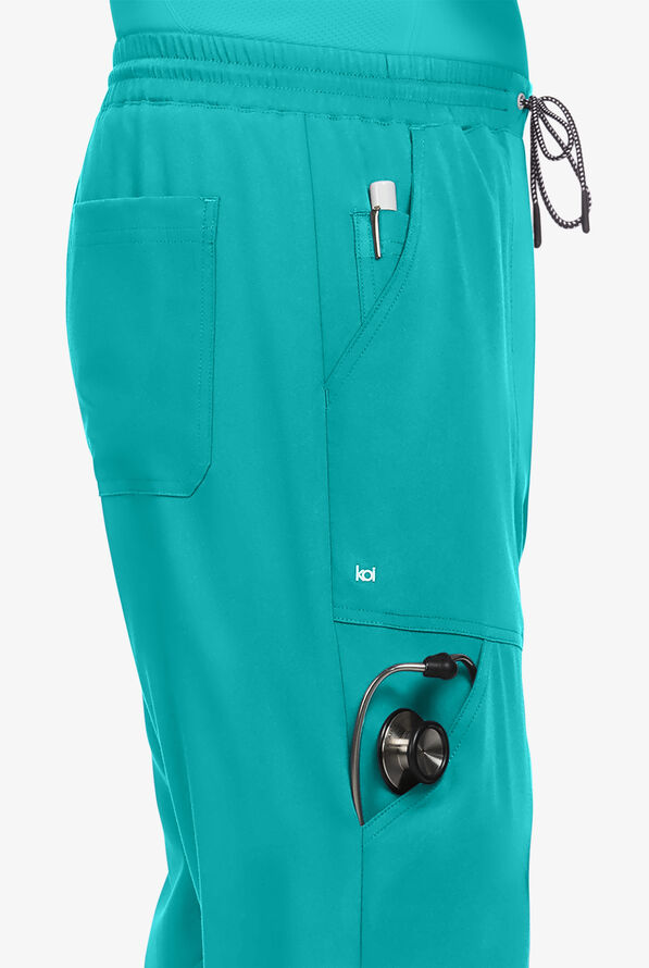 koi Next Gen Day to Night Men's 7-Pocket STRETCH Cargo Jogger Scrub Pants - Teal - 2