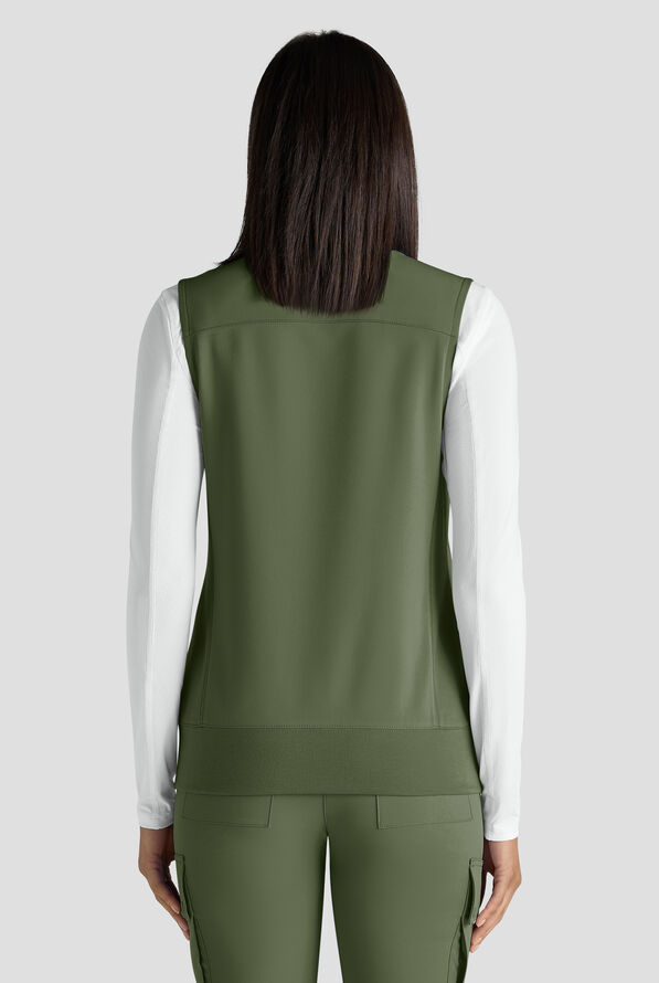 ReSurge Ebro Women's 6-Pocket Zip Front Stand Scrub Vest - Light Olive - 6