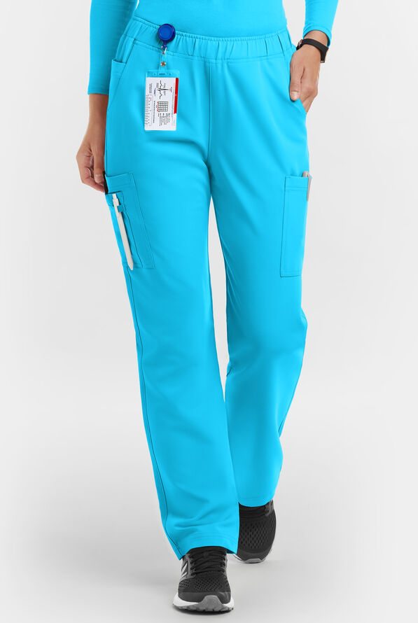 MOVEMENT by Butter-Soft Rigel Women's 9-Pocket Interior Drawstring STRETCH Scrub Pants - Turquoise - 1