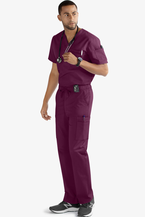 Butter-Soft STRETCH Men's 7-Pocket Cargo w/ Elastic Waist Scrub Pants - Tall - Wine - 2