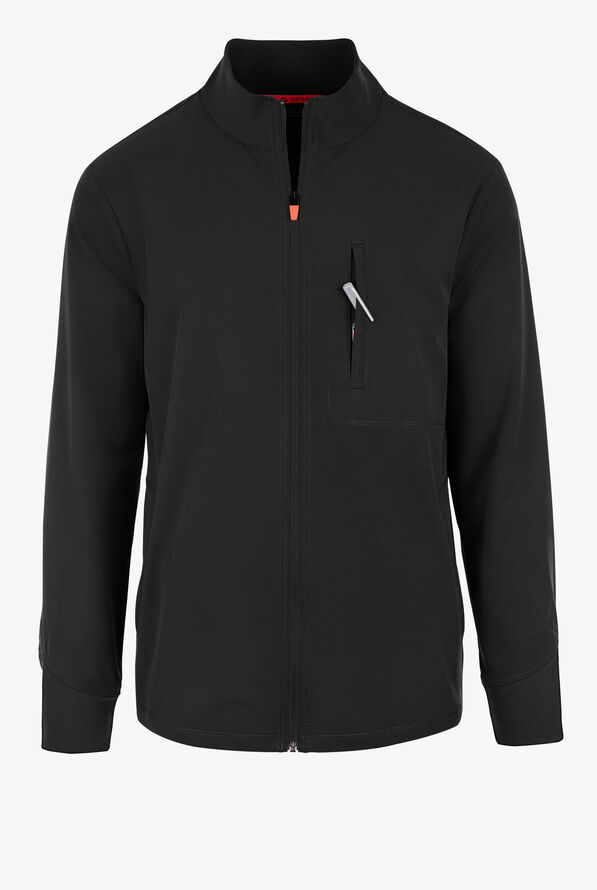 Infinity GNR8 Men's 4-Pocket STRETCH Rib-Knit Zip Front Scrub Jacket - Black - 1